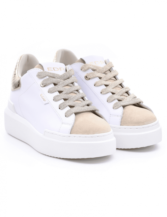 SNEAKERS DONNA ED PARRISH CKLD SQ710P IN PELLE BIANCA E CAMOSCIO SABBIA