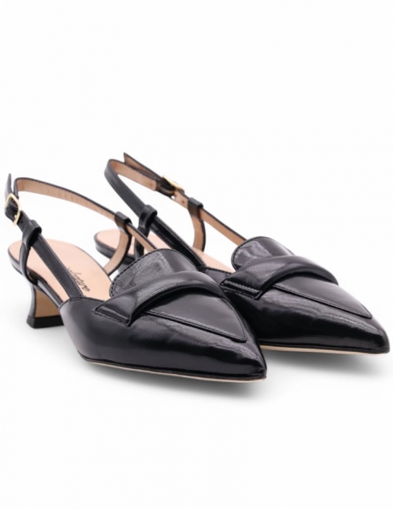 SCARPA CON TACCO DONNA GIANNICALZATURE R4235-49 NERO IN PELLE NAPLACK